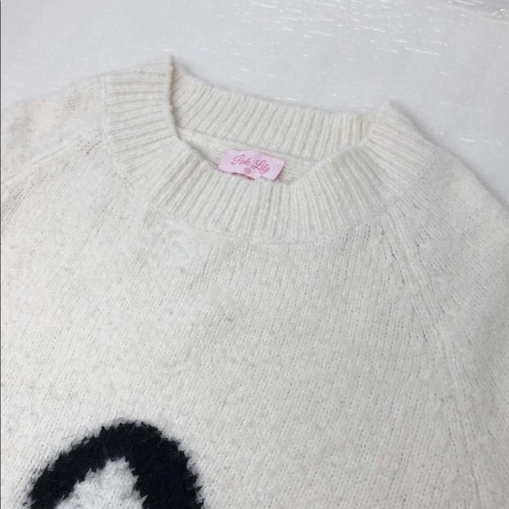 Pink Lily Sweater Beige Knit Black Bow Crewneck Long Sleeves Size XS - Picture 6 of 11